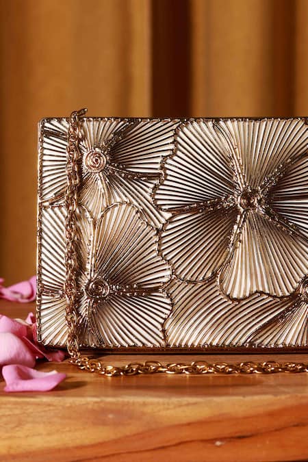 Buy_The Tan Clan_Gold Pearls Isa Mother Of Embellished Clutch _Online_at_Aza_Fashions