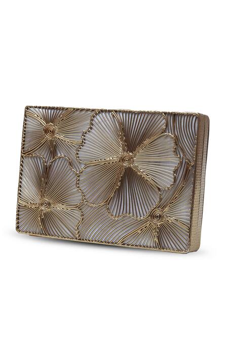 The Tan Clan_Gold Pearls Isa Mother Of Embellished Clutch _at_Aza_Fashions