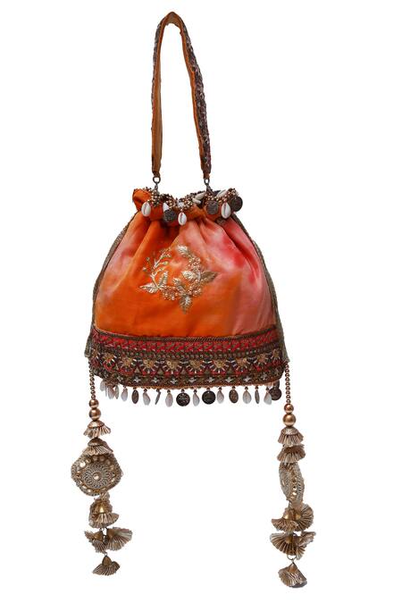 The Tan Clan Yellow Sequins, Metallic Thread, Zari Kashvi Flower Woven Potli Online at Aza Fashions The Tan Clan_Yellow Sequins, Metallic Thread, Zari Kashvi Flower Woven Potli_Online_at_Aza_Fashions