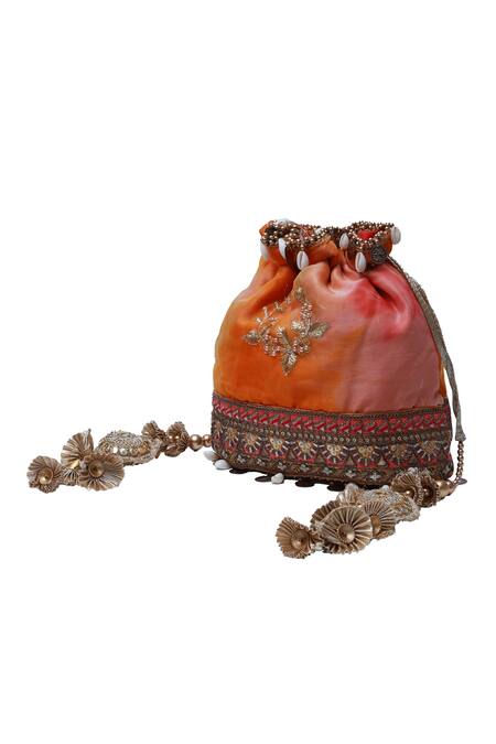 Buy The Tan Clan Yellow Sequins, Metallic Thread, Zari Kashvi Flower Woven Potli Online at Aza Fashions Buy_The Tan Clan_Yellow Sequins, Metallic Thread, Zari Kashvi Flower Woven Potli_Online_at_Aza_Fashions