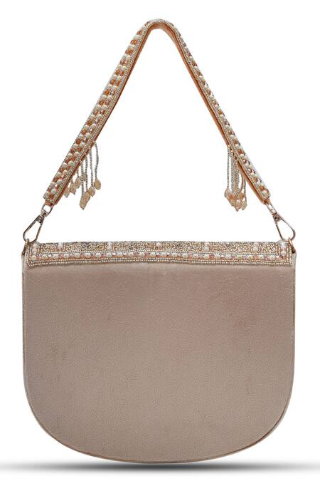 The Tan Clan_Beige Bead Kavya Embellished Clutch _Online_at_Aza_Fashions