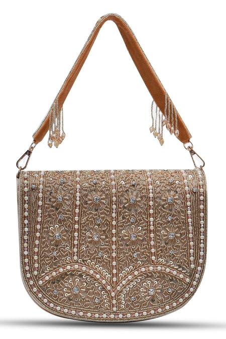 Buy_The Tan Clan_Beige Bead Kavya Embellished Clutch 