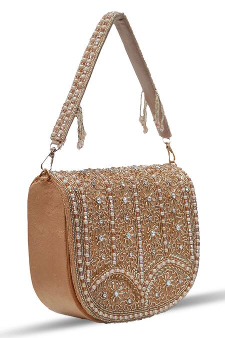 The Tan Clan Gold Bead Kavya Embellished Flap Clutch Online at Aza Fashions The Tan Clan_Gold Bead Kavya Embellished Flap Clutch _Online_at_Aza_Fashions
