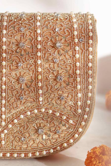 Buy The Tan Clan Gold Bead Kavya Embellished Flap Clutch Online at Aza Fashions Buy_The Tan Clan_Gold Bead Kavya Embellished Flap Clutch _Online_at_Aza_Fashions