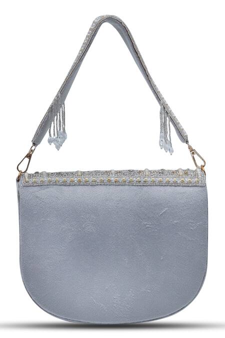 The Tan Clan Grey Bead Kavya Embellished Flap Over Clutch Online at Aza Fashions The Tan Clan_Grey Bead Kavya Embellished Flap Over Clutch _Online_at_Aza_Fashions