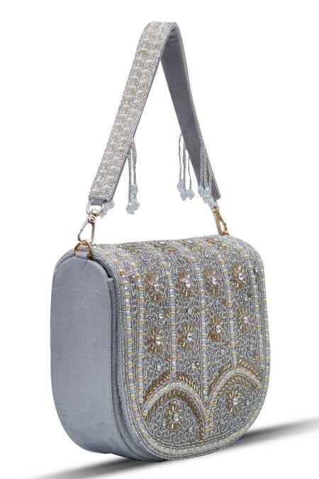Buy The Tan Clan Grey Bead Kavya Embellished Flap Over Clutch Buy_The Tan Clan_Grey Bead Kavya Embellished Flap Over Clutch