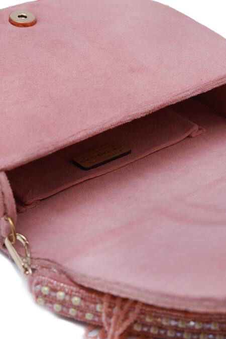 The Tan Clan Pink Bead Kavya Studded Flap Over Clutch Online at Aza Fashions The Tan Clan_Pink Bead Kavya Studded Flap Over Clutch _Online_at_Aza_Fashions