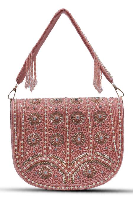 Shop The Tan Clan Pink Bead Kavya Studded Flap Over Clutch Online at Aza Fashions Shop_The Tan Clan_Pink Bead Kavya Studded Flap Over Clutch _Online_at_Aza_Fashions