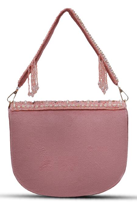The Tan Clan Pink Bead Kavya Studded Flap Over Clutch at Aza Fashions The Tan Clan_Pink Bead Kavya Studded Flap Over Clutch _at_Aza_Fashions