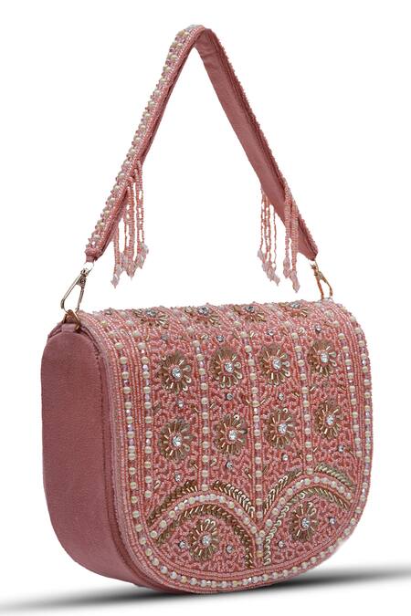 Buy The Tan Clan Pink Bead Kavya Studded Flap Over Clutch Buy_The Tan Clan_Pink Bead Kavya Studded Flap Over Clutch