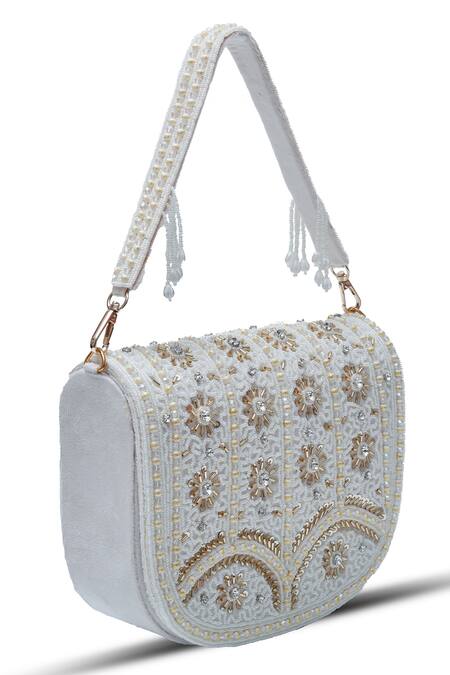 The Tan Clan White Beads Kavya Studded Clutch Online at Aza Fashions The Tan Clan_White Beads Kavya Studded Clutch _Online_at_Aza_Fashions