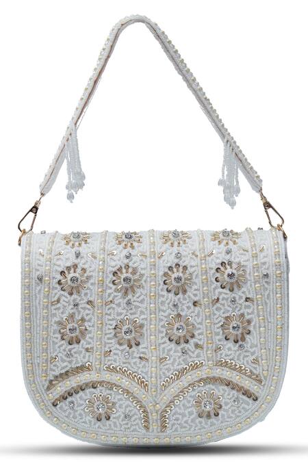 The Tan Clan White Beads Kavya Studded Clutch at Aza Fashions The Tan Clan_White Beads Kavya Studded Clutch _at_Aza_Fashions