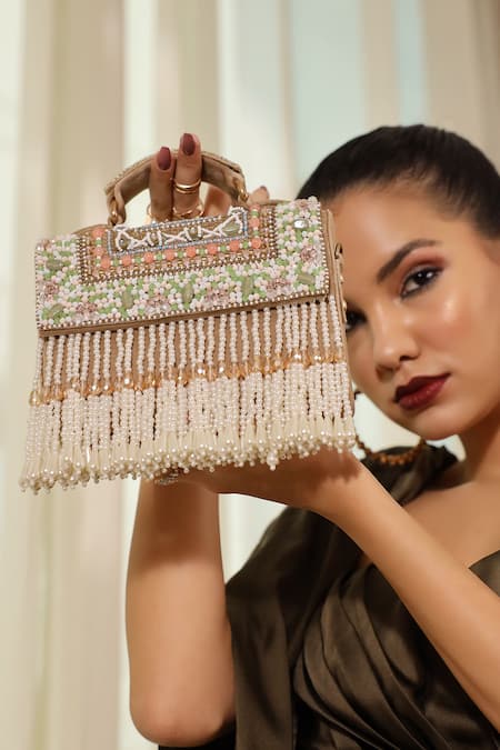 THE TAN CLAN Kiara Bead Embellished Clutch 