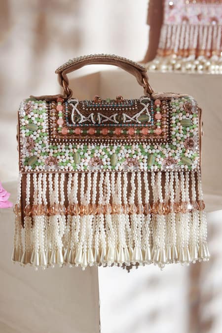 Shop The Tan Clan Beige Bead Kiara Embellished Clutch at Aza Fashions Shop_The Tan Clan_Beige Bead Kiara Embellished Clutch _at_Aza_Fashions