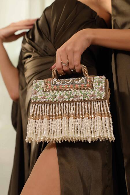 Buy The Tan Clan Beige Bead Kiara Embellished Clutch Buy_The Tan Clan_Beige Bead Kiara Embellished Clutch