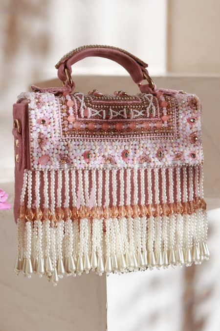 Shop The Tan Clan Pink Bead Kiara Studded Clutch at Aza Fashions Shop_The Tan Clan_Pink Bead Kiara Studded Clutch _at_Aza_Fashions