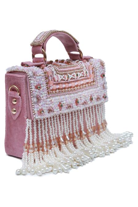 The Tan Clan Pink Bead Kiara Studded Clutch Online at Aza Fashions The Tan Clan_Pink Bead Kiara Studded Clutch _Online_at_Aza_Fashions