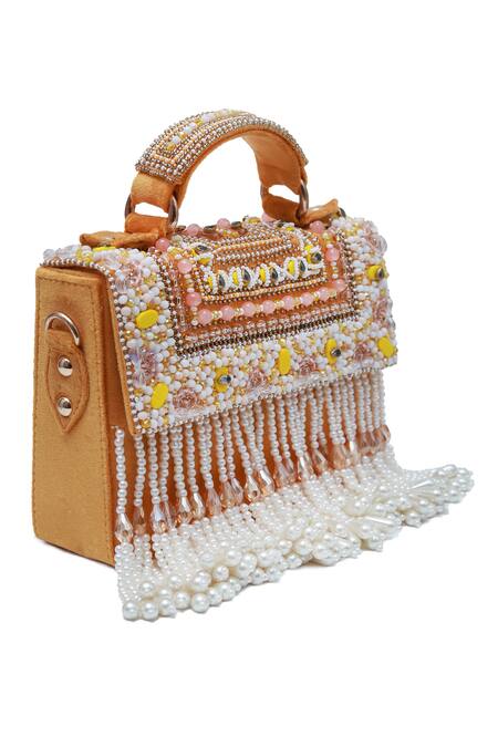 The Tan Clan Yellow Bead Kiara Work Clutch Online at Aza Fashions The Tan Clan_Yellow Bead Kiara Work Clutch _Online_at_Aza_Fashions