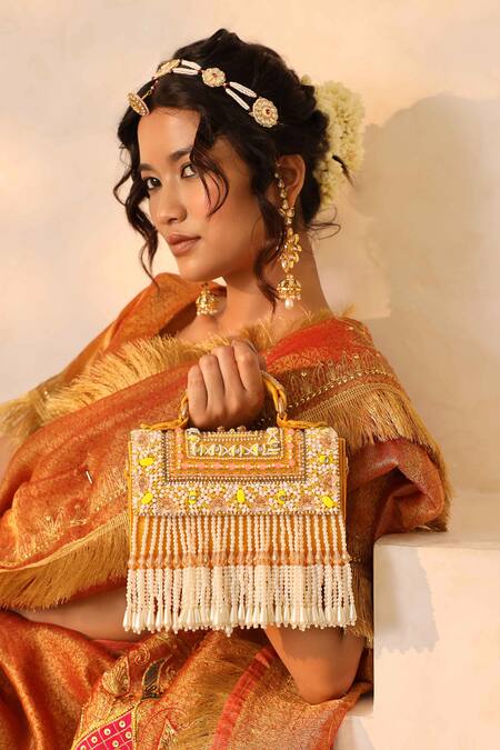 Buy The Tan Clan Yellow Bead Kiara Work Clutch Buy_The Tan Clan_Yellow Bead Kiara Work Clutch