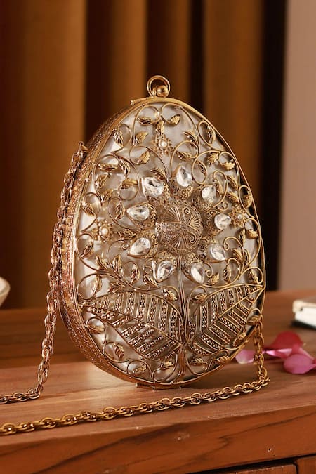 Shop The Tan Clan Gold Crystals Mia Stone Work Clutch Bag at Aza Fashions Shop_The Tan Clan_Gold Crystals Mia Stone Work Clutch Bag _at_Aza_Fashions