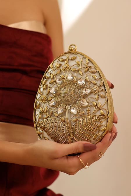 The Tan Clan Gold Crystals Mia Stone Work Clutch Bag Online at Aza Fashions The Tan Clan_Gold Crystals Mia Stone Work Clutch Bag _Online_at_Aza_Fashions