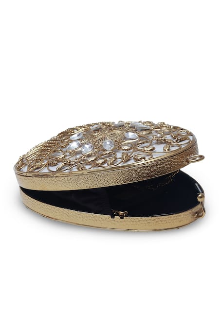 Buy The Tan Clan Gold Crystals Mia Stone Work Clutch Bag Buy_The Tan Clan_Gold Crystals Mia Stone Work Clutch Bag