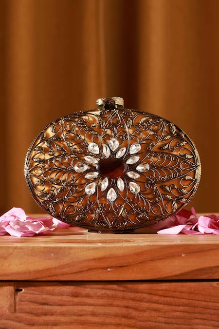 Shop The Tan Clan Gold Stone Mirza Work Clutch Bag at Aza Fashions Shop_The Tan Clan_Gold Stone Mirza Work Clutch Bag _at_Aza_Fashions