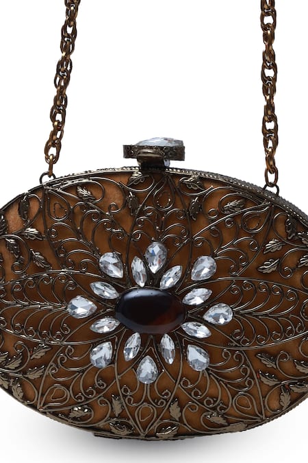 The Tan Clan Gold Stone Mirza Work Clutch Bag Online at Aza Fashions The Tan Clan_Gold Stone Mirza Work Clutch Bag _Online_at_Aza_Fashions