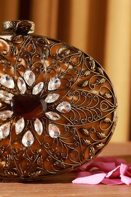 Shop The Tan Clan Gold Stone Mirza Work Clutch Bag Online at Aza Fashions Shop_The Tan Clan_Gold Stone Mirza Work Clutch Bag _Online_at_Aza_Fashions