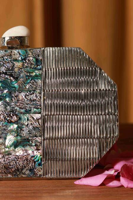 Shop The Tan Clan Silver Mother Of Pearl Misha Work Clutch Bag Online at Aza Fashions Shop_The Tan Clan_Silver Mother Of Pearl Misha Work Clutch Bag _Online_at_Aza_Fashions