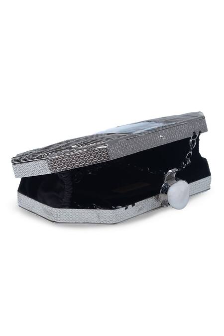 Buy The Tan Clan Silver Mother Of Pearl Misha Work Clutch Bag Buy_The Tan Clan_Silver Mother Of Pearl Misha Work Clutch Bag