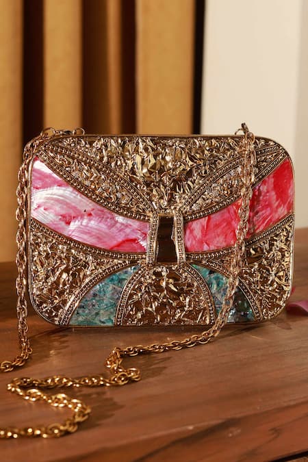 Shop The Tan Clan Gold Naina Embellished Clutch Bag at Aza Fashions Shop_The Tan Clan_Gold Naina Embellished Clutch Bag _at_Aza_Fashions