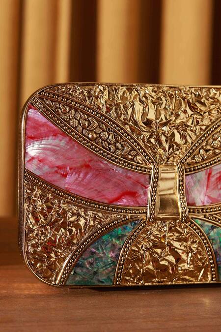 The Tan Clan Gold Naina Embellished Clutch Bag at Aza Fashions The Tan Clan_Gold Naina Embellished Clutch Bag _at_Aza_Fashions