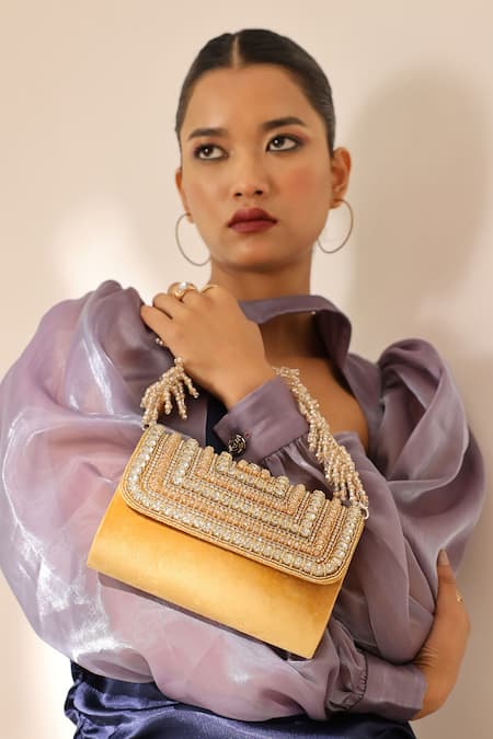 THE TAN CLAN Nysa Stone Embellished Flap Bag 