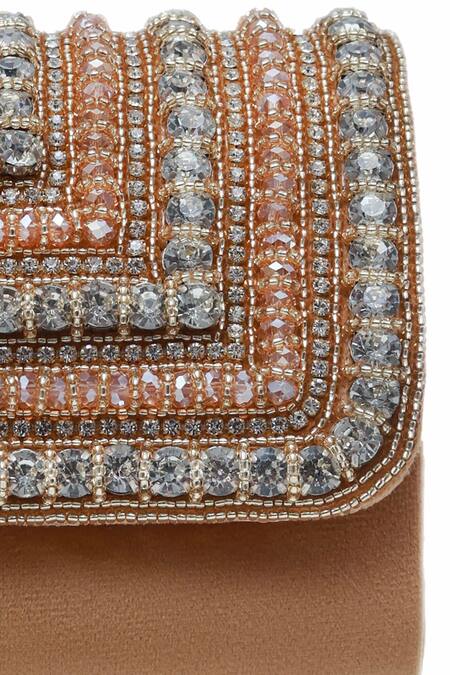 The Tan Clan Gold Stone Nysa Embellished Flap Bag Online at Aza Fashions The Tan Clan_Gold Stone Nysa Embellished Flap Bag _Online_at_Aza_Fashions