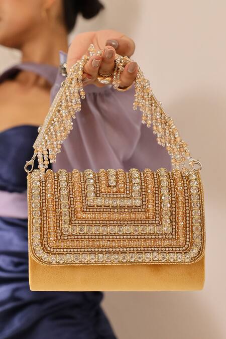 Buy The Tan Clan Gold Stone Nysa Embellished Flap Bag Online at Aza Fashions Buy_The Tan Clan_Gold Stone Nysa Embellished Flap Bag _Online_at_Aza_Fashions