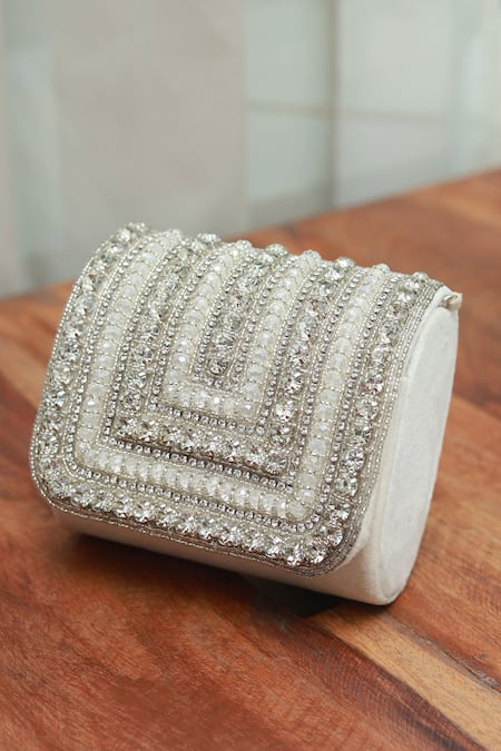Shop The Tan Clan White Stone Nysa Embellished Mini Clutch Bag at Aza Fashions Shop_The Tan Clan_White Stone Nysa Embellished Mini Clutch Bag _at_Aza_Fashions