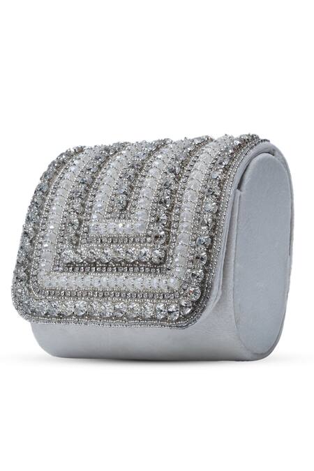 The Tan Clan White Stone Nysa Embellished Mini Clutch Bag at Aza Fashions The Tan Clan_White Stone Nysa Embellished Mini Clutch Bag _at_Aza_Fashions