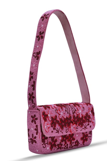 Shop The Tan Clan Pink Bead Orchid Embroidered Clutch Bag Online at Aza Fashions Shop_The Tan Clan_Pink Bead Orchid Embroidered Clutch Bag _Online_at_Aza_Fashions