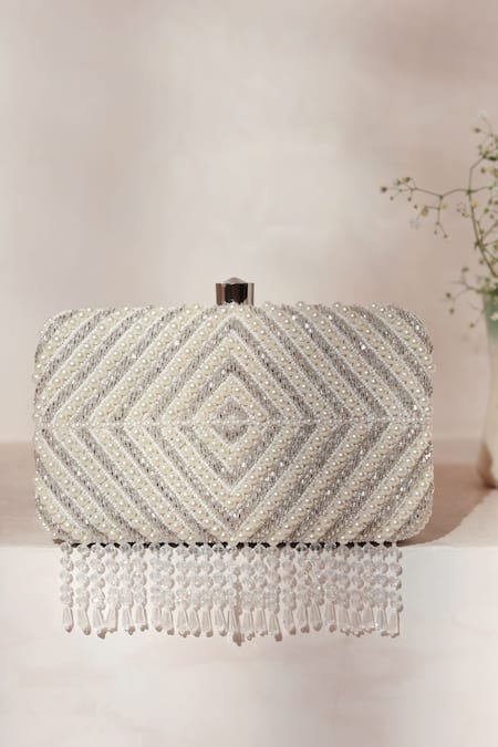 Shop_The Tan Clan_White Pearls Work Clutch Bag _at_Aza_Fashions