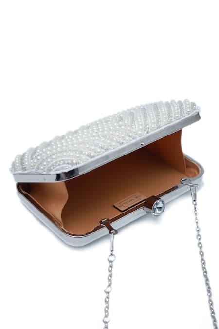 The Tan Clan_White Pearls Work Clutch Bag _Online_at_Aza_Fashions
