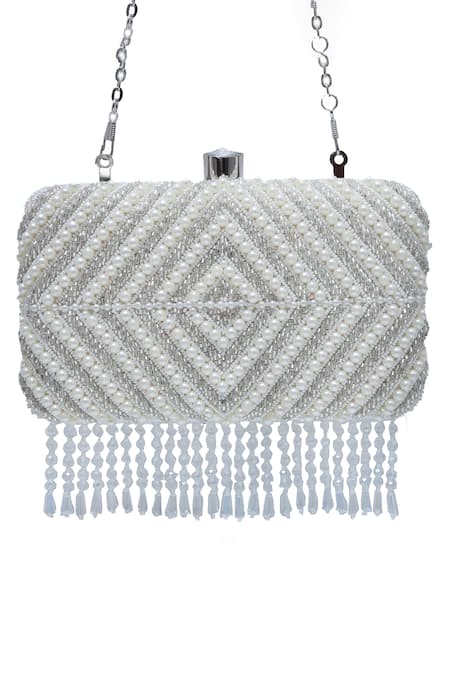Buy_The Tan Clan_White Pearls Work Clutch Bag _Online_at_Aza_Fashions