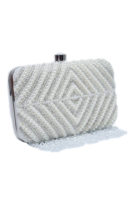 Shop_The Tan Clan_White Pearls Work Clutch Bag _Online_at_Aza_Fashions