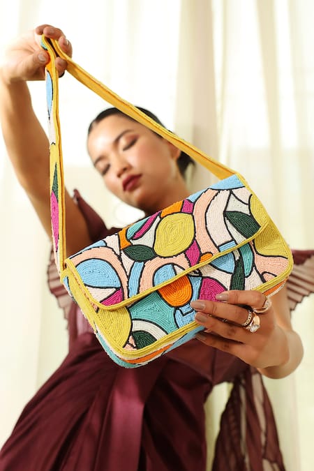 Shop The Tan Clan Multi Color Beads Poppy Embellished Bag at Aza Fashions Shop_The Tan Clan_Multi Color Beads Poppy Embellished Bag _at_Aza_Fashions