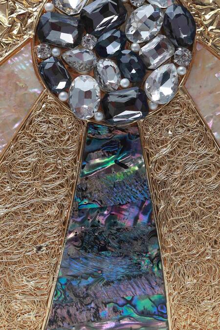 The Tan Clan Gold Stone Roma Work Round Clutch Bag Online at Aza Fashions The Tan Clan_Gold Stone Roma Work Round Clutch Bag _Online_at_Aza_Fashions