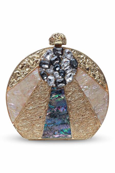 Shop The Tan Clan Gold Stone Roma Work Round Clutch Bag Online at Aza Fashions Shop_The Tan Clan_Gold Stone Roma Work Round Clutch Bag _Online_at_Aza_Fashions