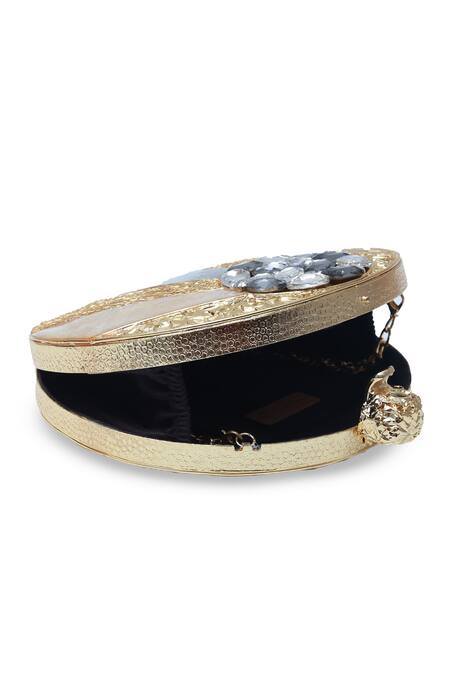The Tan Clan Gold Stone Roma Work Round Clutch Bag at Aza Fashions The Tan Clan_Gold Stone Roma Work Round Clutch Bag _at_Aza_Fashions