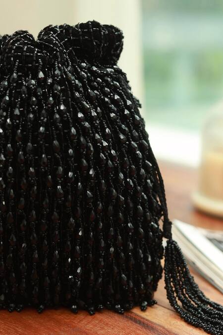 Buy_The Tan Clan_Black Beads Rosa Tassel Embroidered Potli Bag 