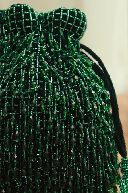 Buy_The Tan Clan_Green Bead Rosa Tassel Work Potli Bag 