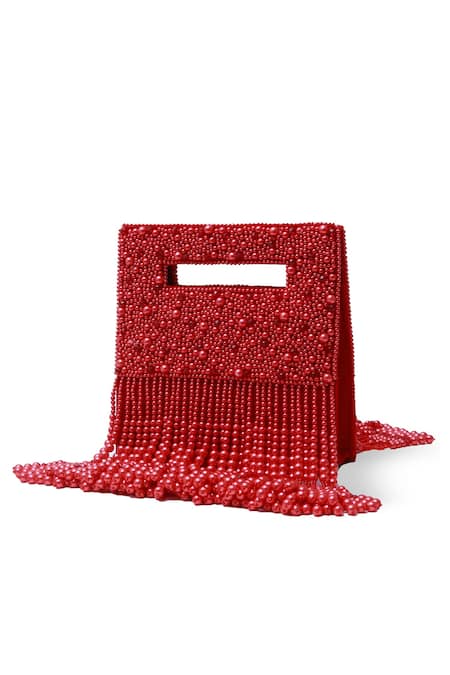 Shop The Tan Clan Red Bead Ruby Embellished Flap Over Clutch Bag at Aza Fashions Shop_The Tan Clan_Red Bead Ruby Embellished Flap Over Clutch Bag _at_Aza_Fashions